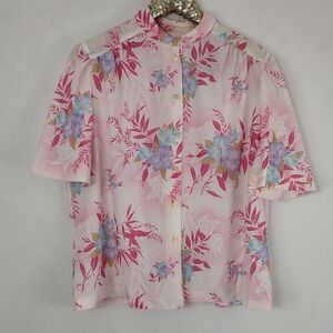 Vintage 70s Lady Devon Women's Plus Size Pink Floral Top